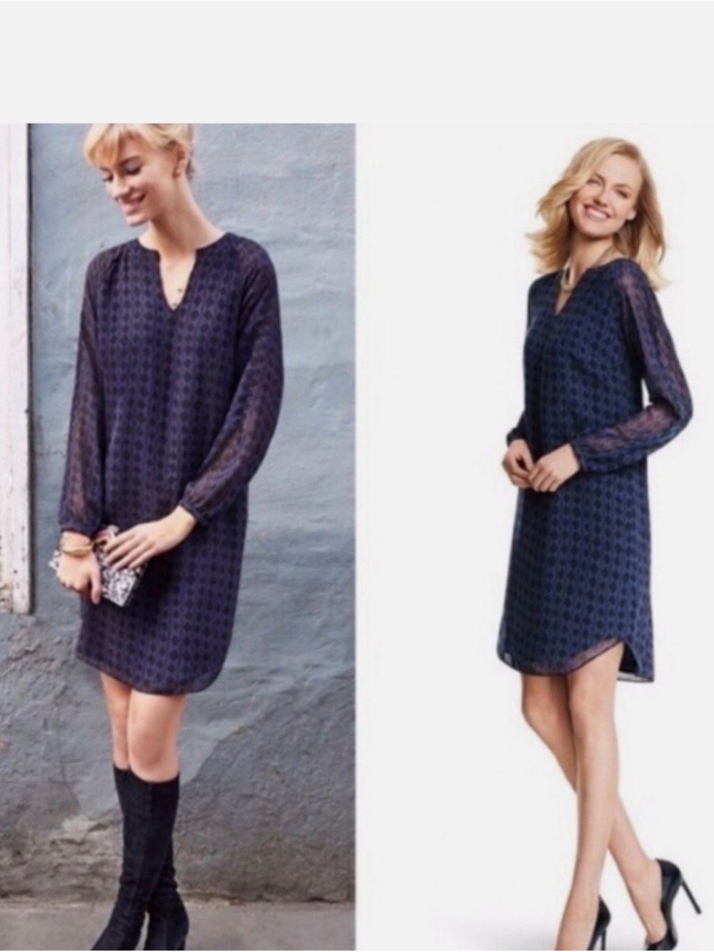 CAbi Diamond-Print Long Sleeve Shift Dress